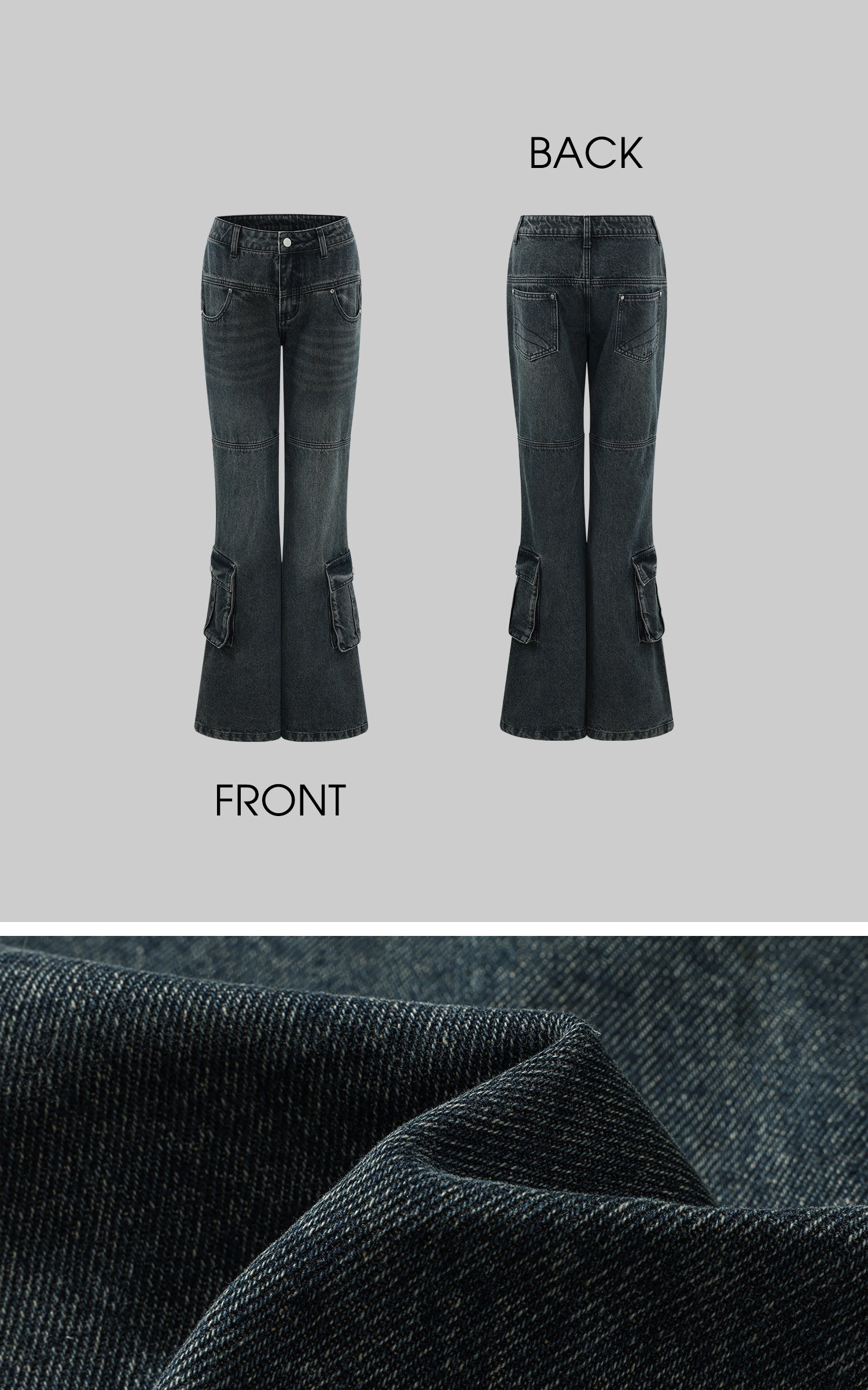 Rase le sol Paneled Flared Cargo Denim Pants