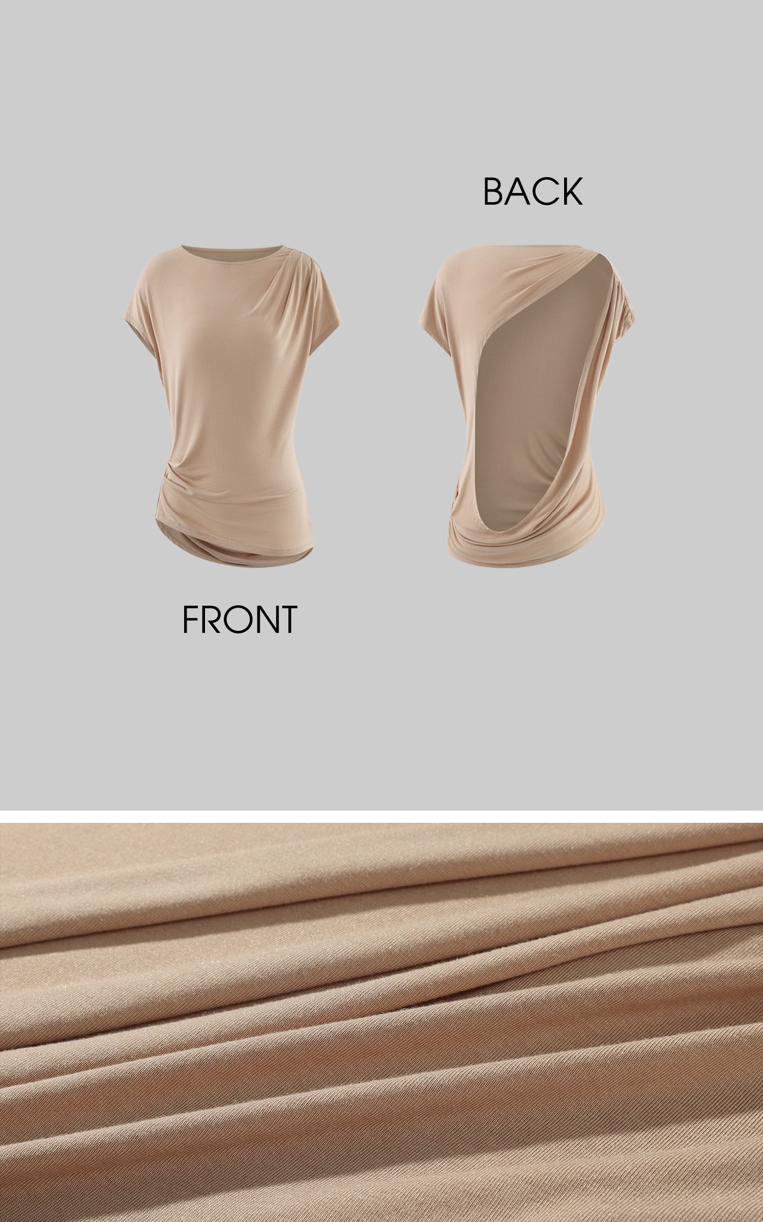 ROVENTE Draped Open-Back Short Sleeve Slim Fit Top