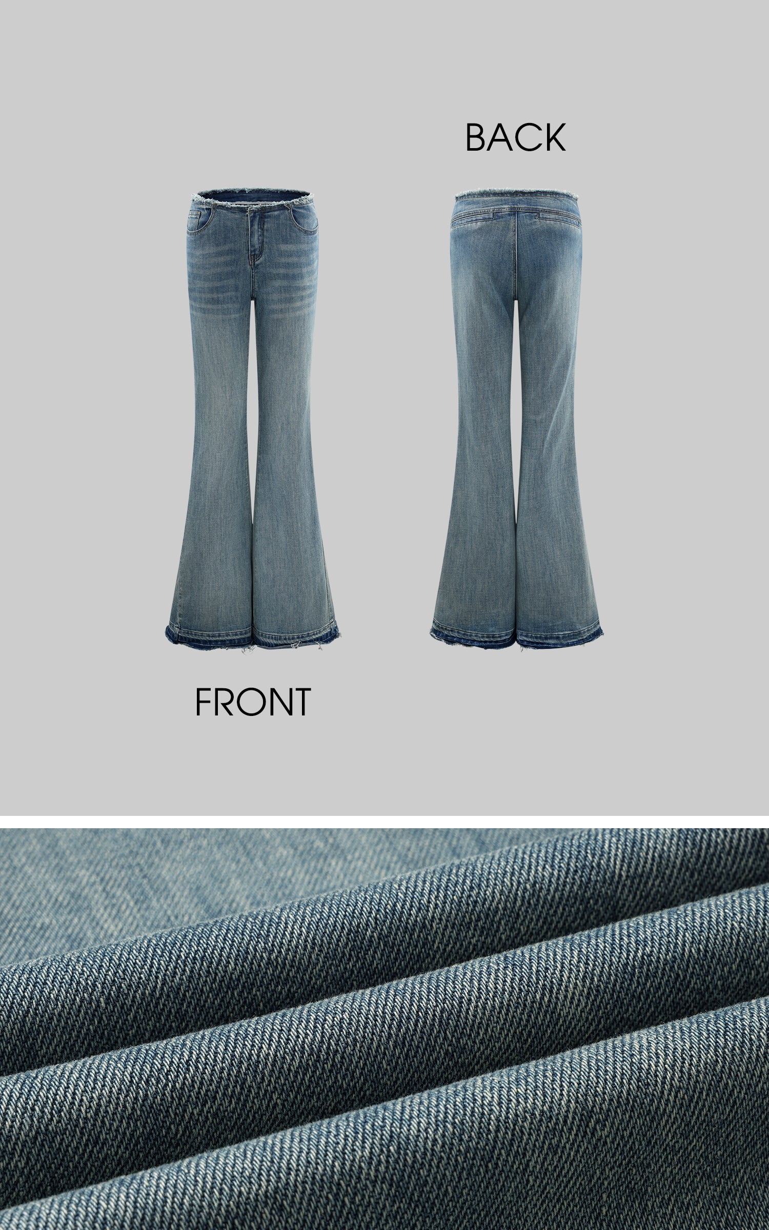 Rase le sol 해체된 스타일의 로우 엣지 플레어 데님 팬츠