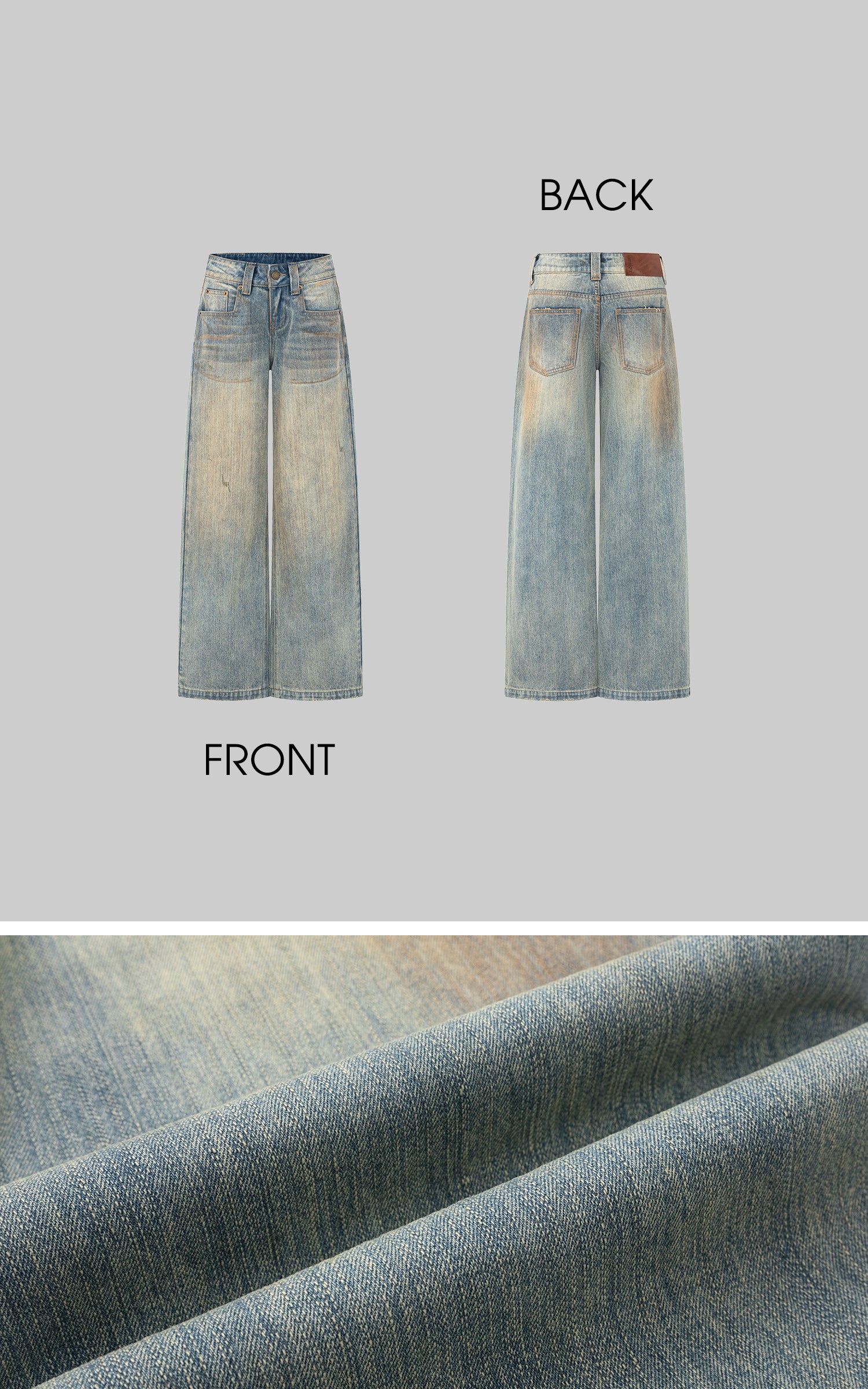 IAMXIAA Jean large taille basse à effet vintage