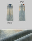 IAMXIAA Jean large taille basse à effet vintage