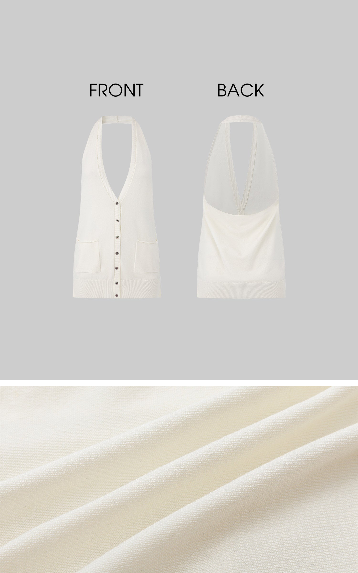 IAMXIAA Deep Halter Open-Back Button Knit Tank Top