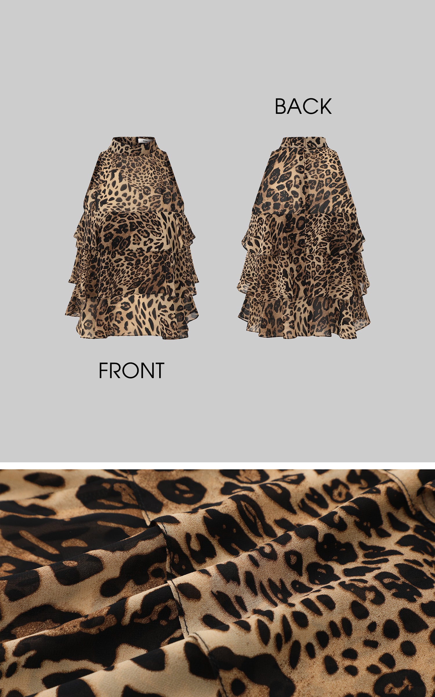 IAMXIAA Leopard Print Ruffle Tank Top Halter Neck Sheer Layered Vest