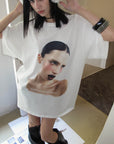 0122stepll グラフィックポートレートオーバーサイズTシャツ