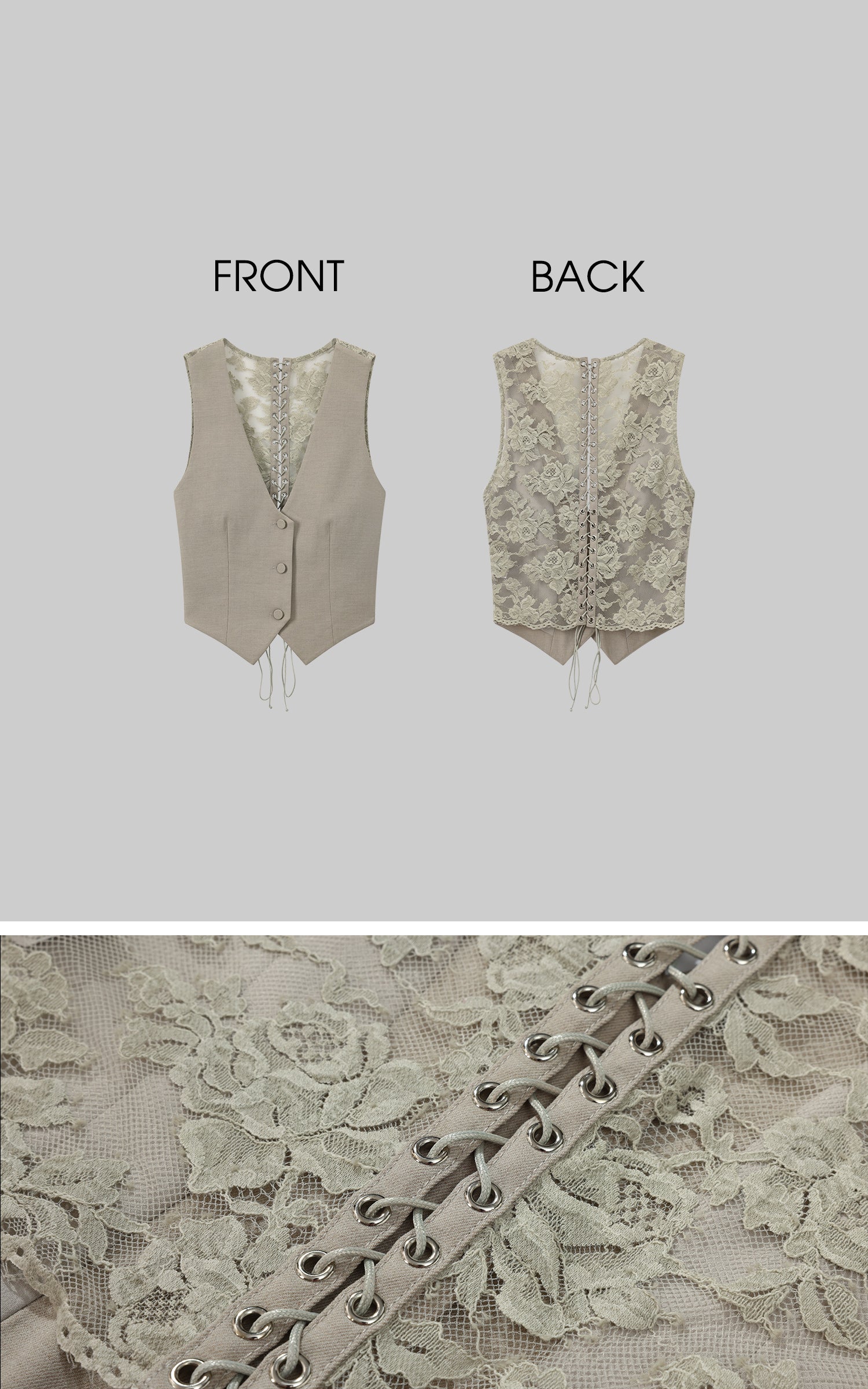 ROVENTE Tailored Vest with Lace Panel Back - PINKPARKS