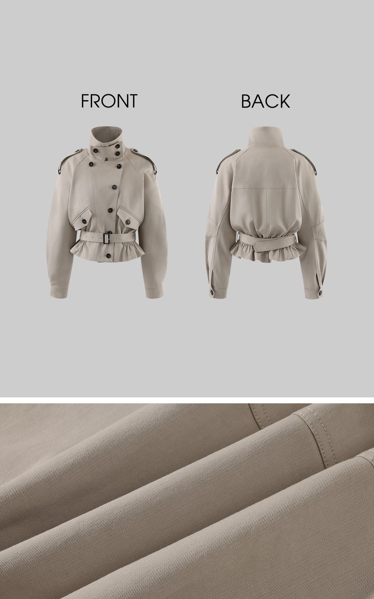 WARDEN EDGE Belted Peplum Cropped Trench Jacket