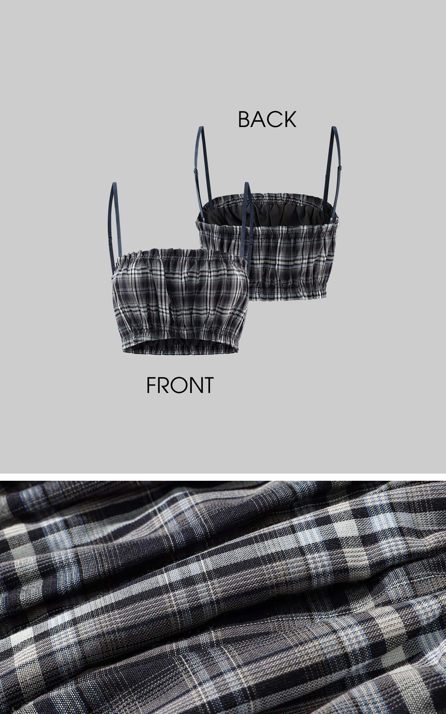 WARDEN EDGE Plaid Strapless Crop Top with Ruched Elastic Detail
