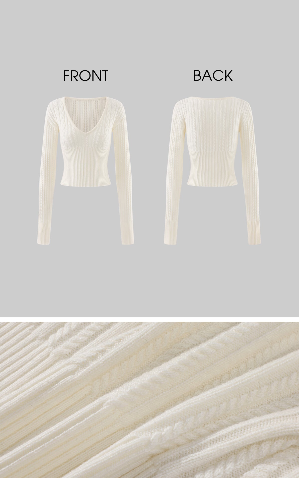 ROVENTE Plunging V-Neck Cable-Knit Sweater &amp; Mini Shorts Set with Ribbed Waist