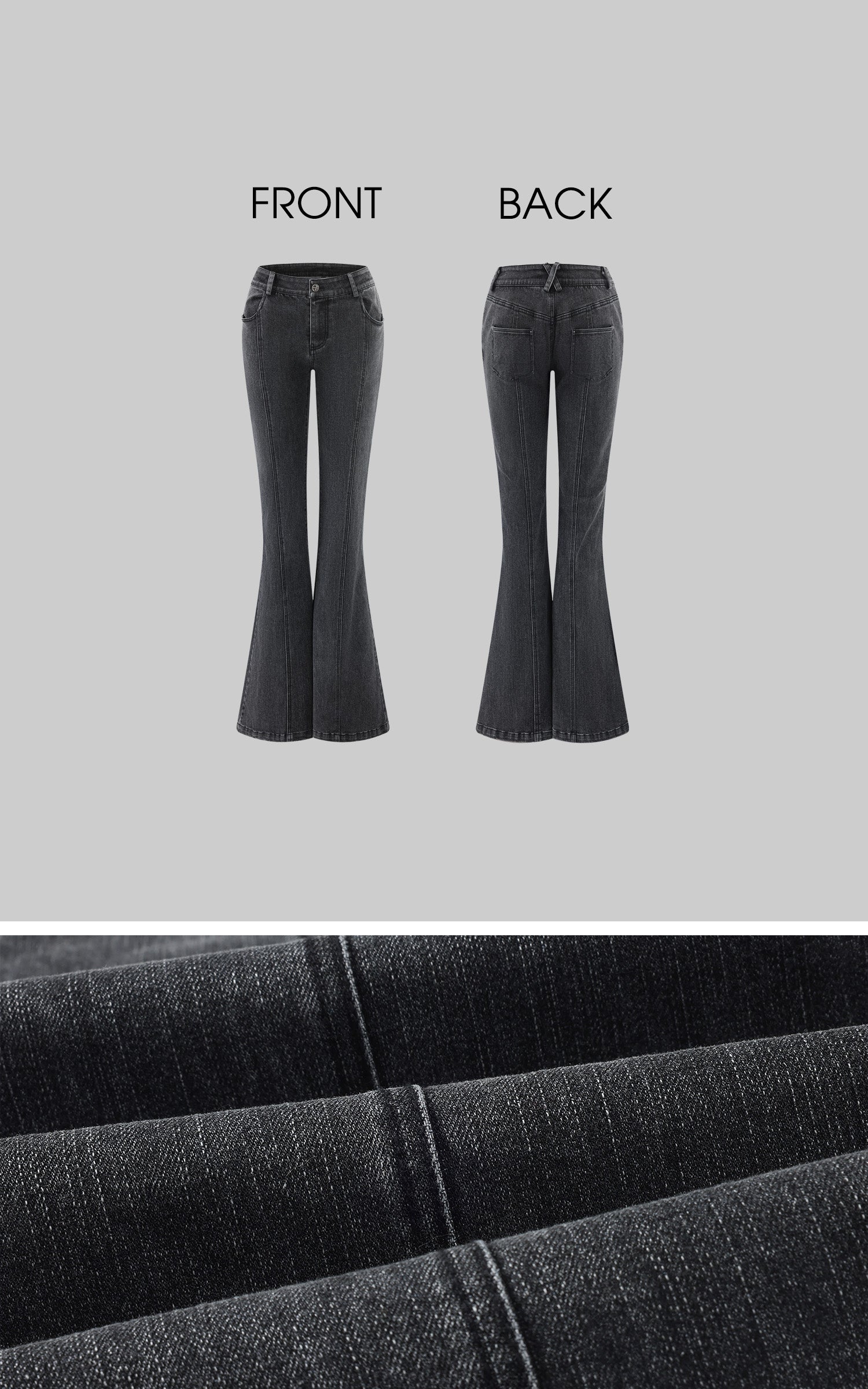Rase le sol Dark Washed Flare Denim Pants with Slim Fit and Extended Bell Bottom Silhouette