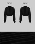 Hydrae Sheer Glitter High-Neck Draped Balloon-Sleeve Cropped Blouse