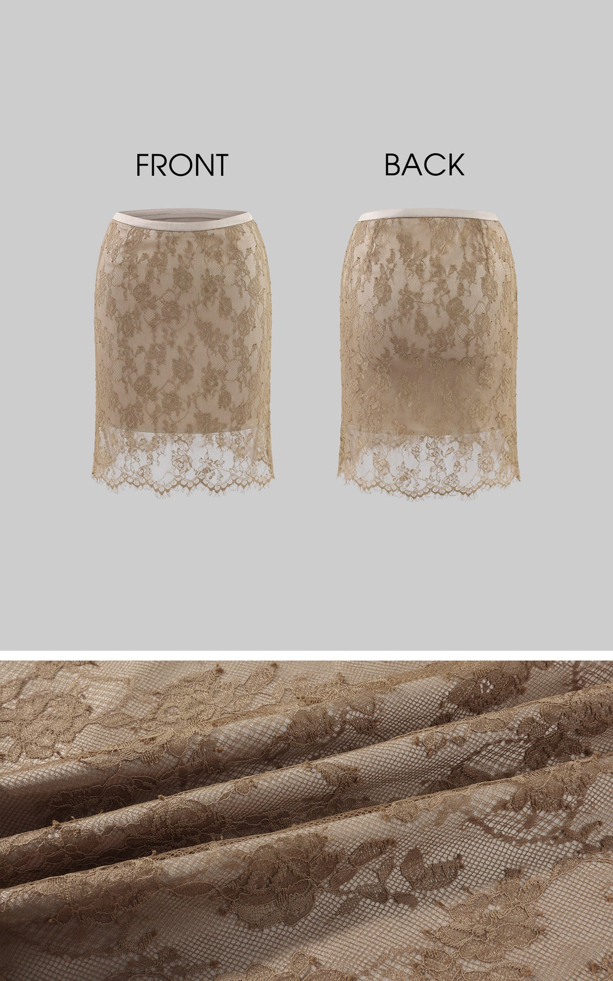 Hydrae Mini-jupe en dentelle florale transparente avec ourlet festonné délicat