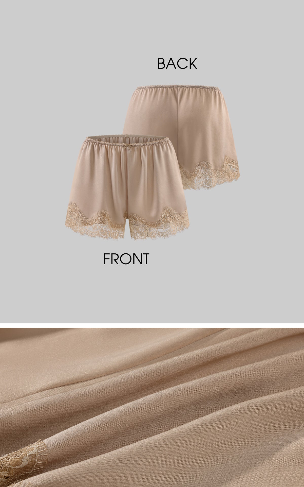ROVENTE Scalloped Floral Lace Satin-Look Shorts with Bow Detail