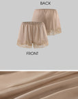 ROVENTE Scalloped Floral Lace Satin-Look Shorts with Bow Detail