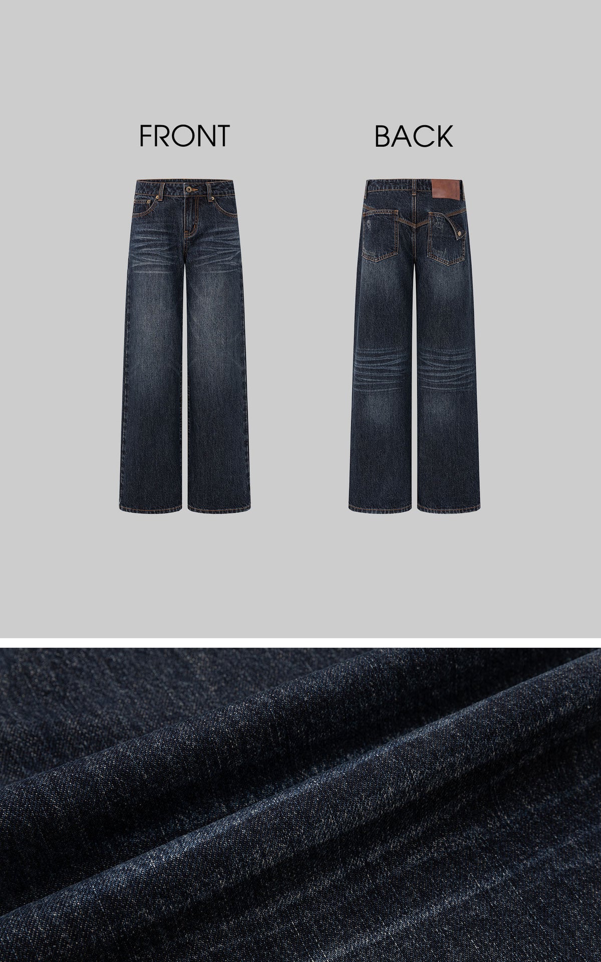 IAMXIAA Low-Rise Vintage Whisker Wash Baggy Wide-Leg Jeans