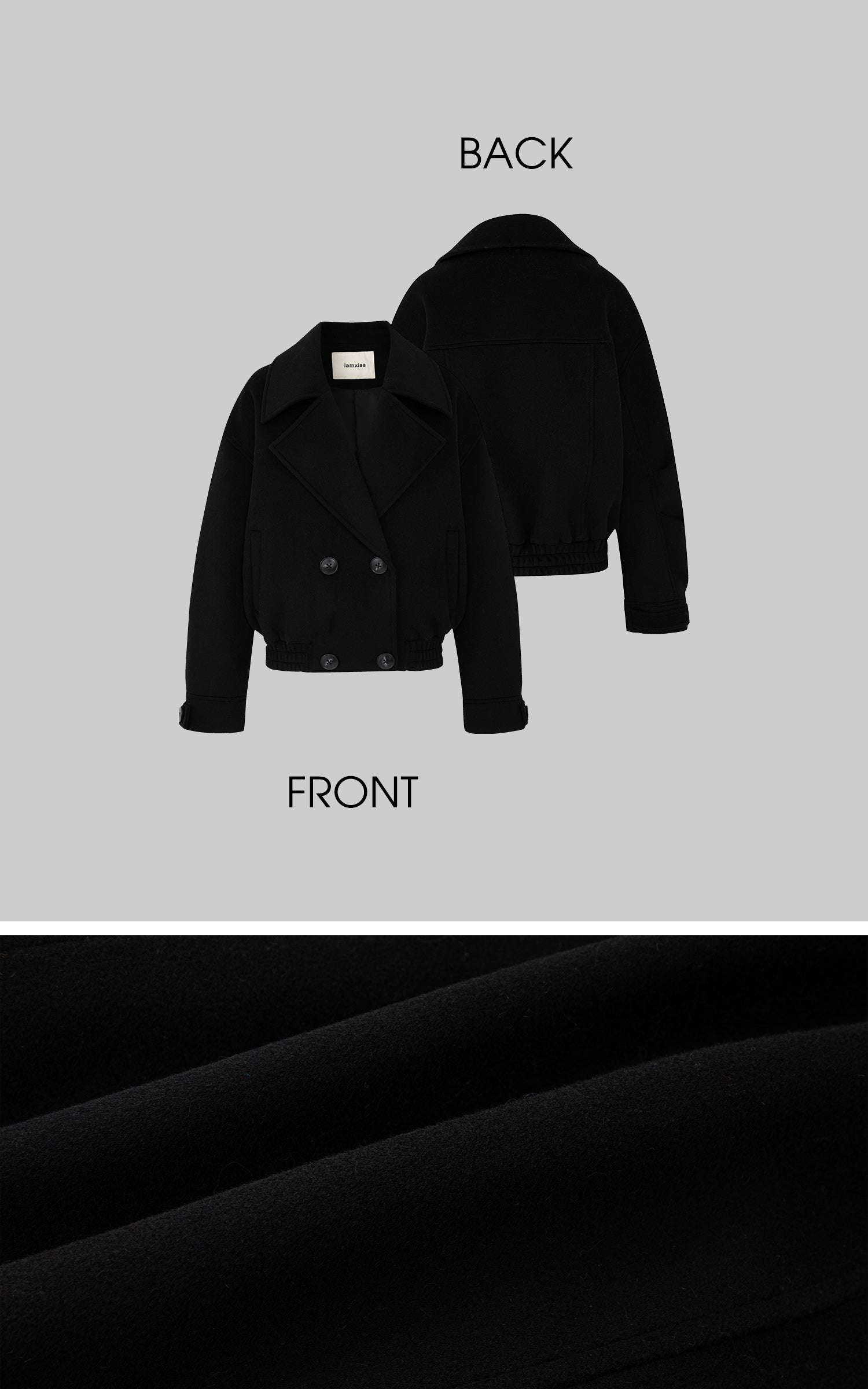 IAMXIAA Double-Breasted Cropped Wool-Like Jacket Women Short Lapel Coat