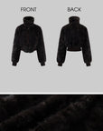 WARDEN EDGE High-Collar Cropped Faux Fur Bomber Jacket