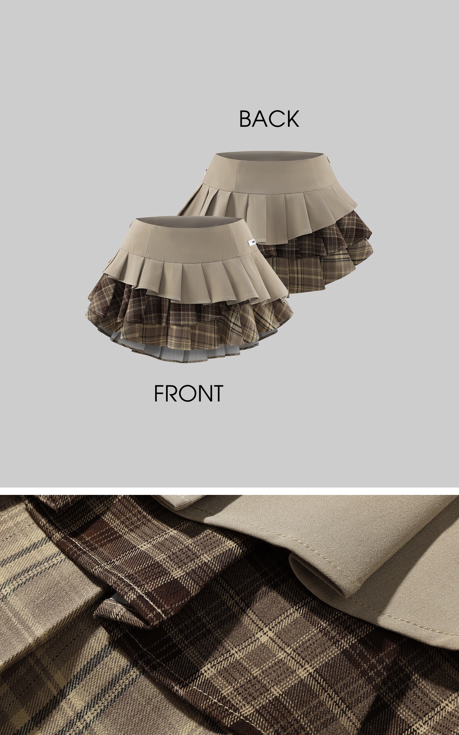 WARDEN EDGE Layered Pleated Mini Skirt with Plaid Contrast Panels