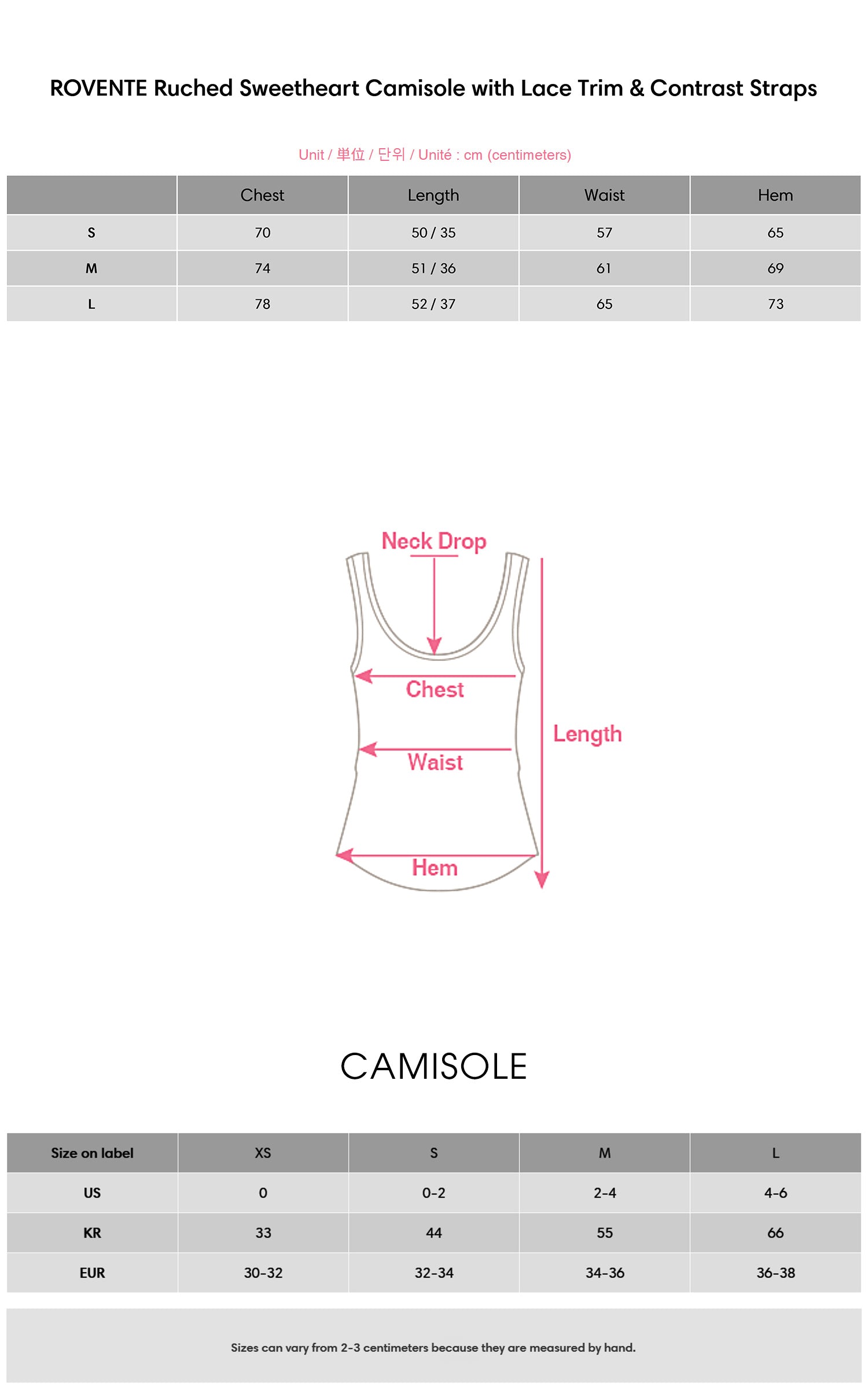 ROVENTE Ruched Sweetheart Camisole with Lace Trim &amp; Contrast Straps - PINKPARKS