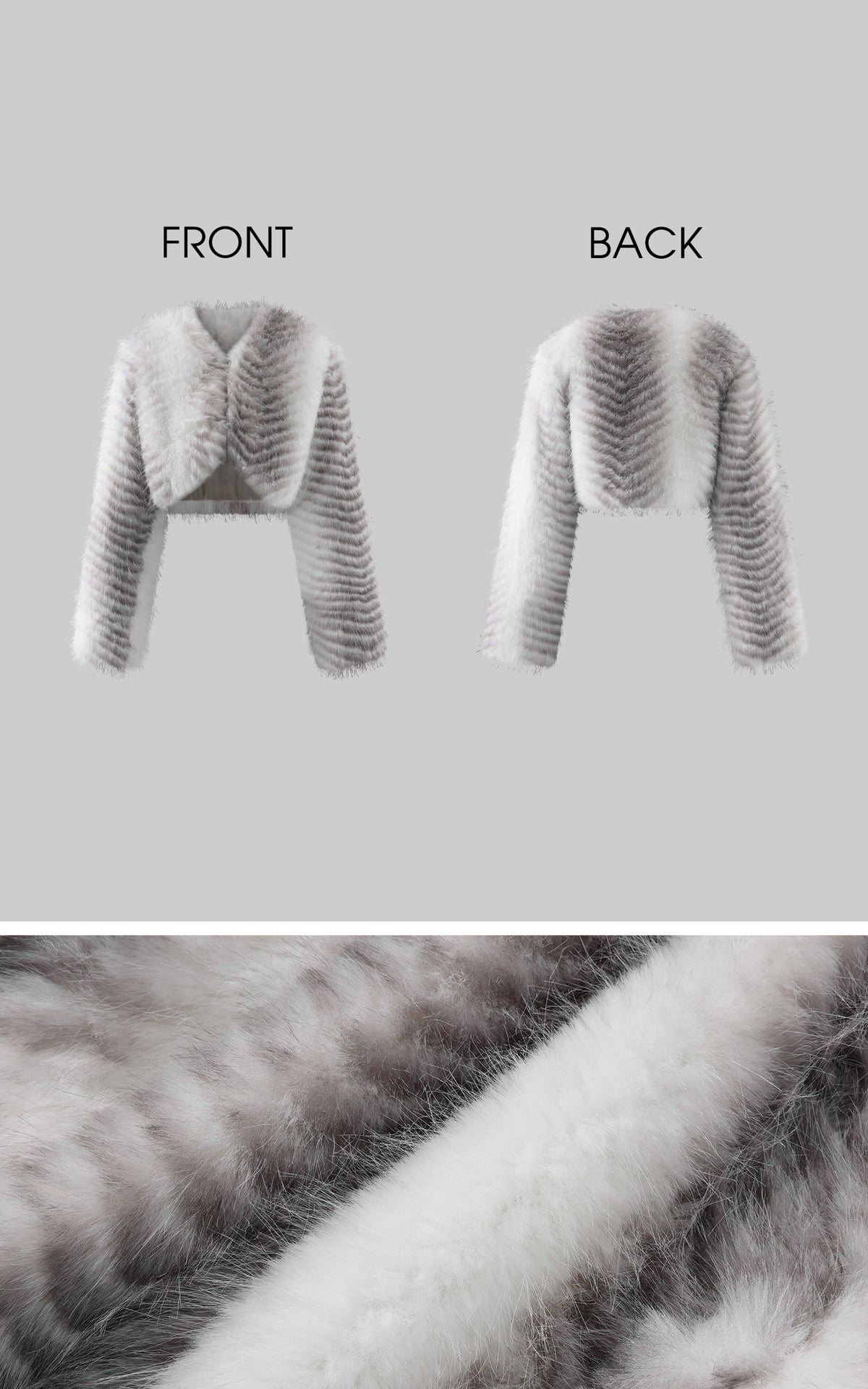 ROVENTE Plush Striped Cropped Bolero Jacket with Curved Front &amp; Long Sleeves