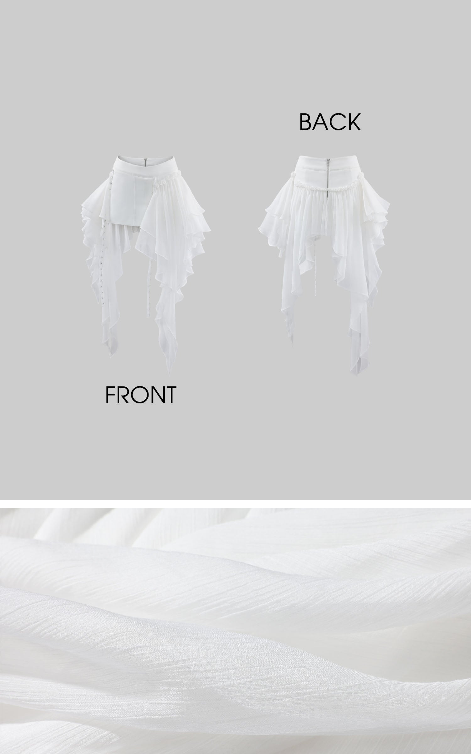 WARDEN EDGE Asymmetric Layered Ruffle Skirt with Draped Chiffon Panels