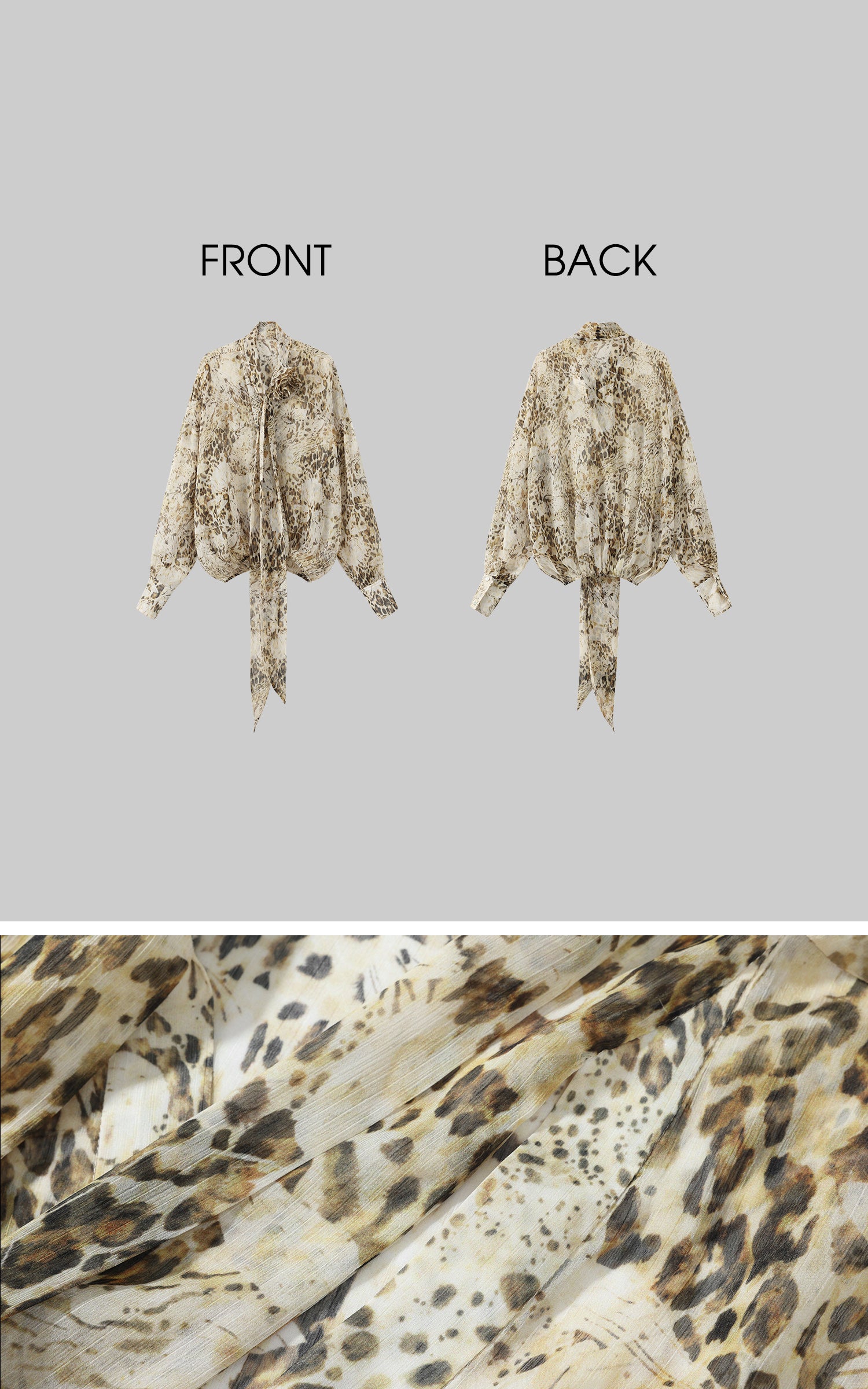 ROVENTE Sheer Leopard Blouse with Draped Tie &amp; Rosette - PINKPARKS