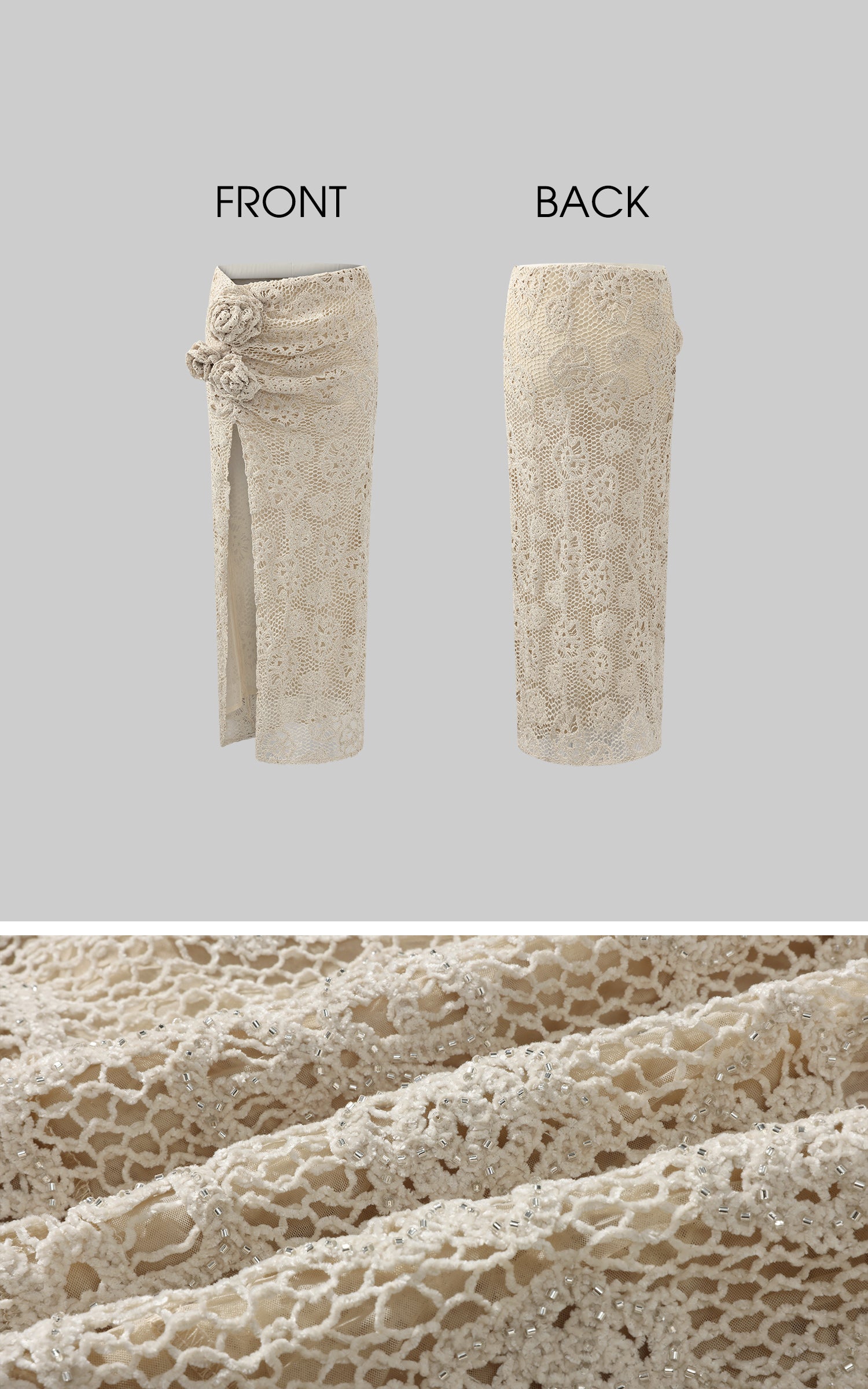 ROVENTE Crochet Maxi Skirt with Rosette Detail and Side Slit - PINKPARKS