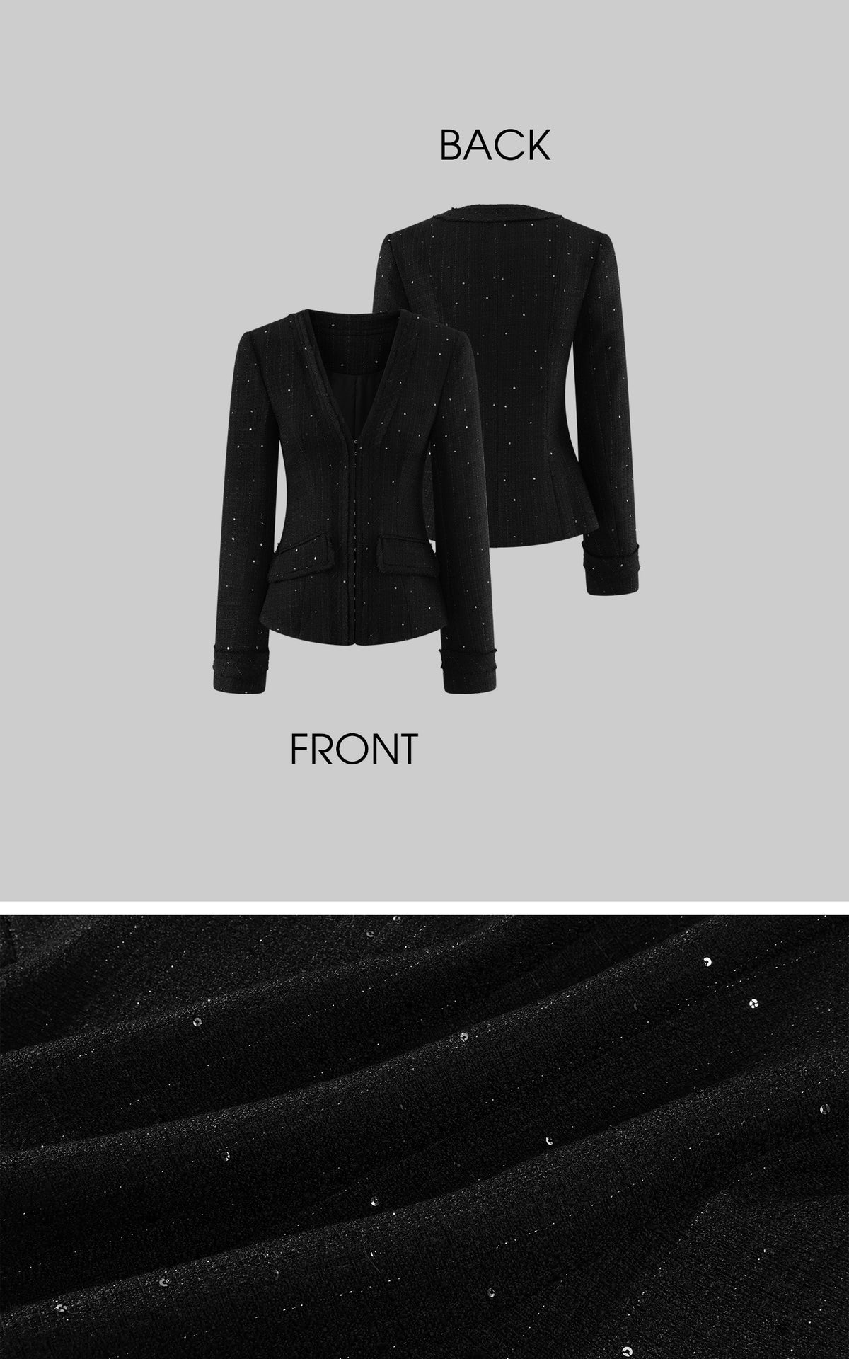 Hydrae Sequin Tweed Sculpted-Waist Deep V-Neck Tailored Fit Blazer