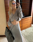 0122stepll Draped Knit Top & Asymmetric Maxi Skirt Set