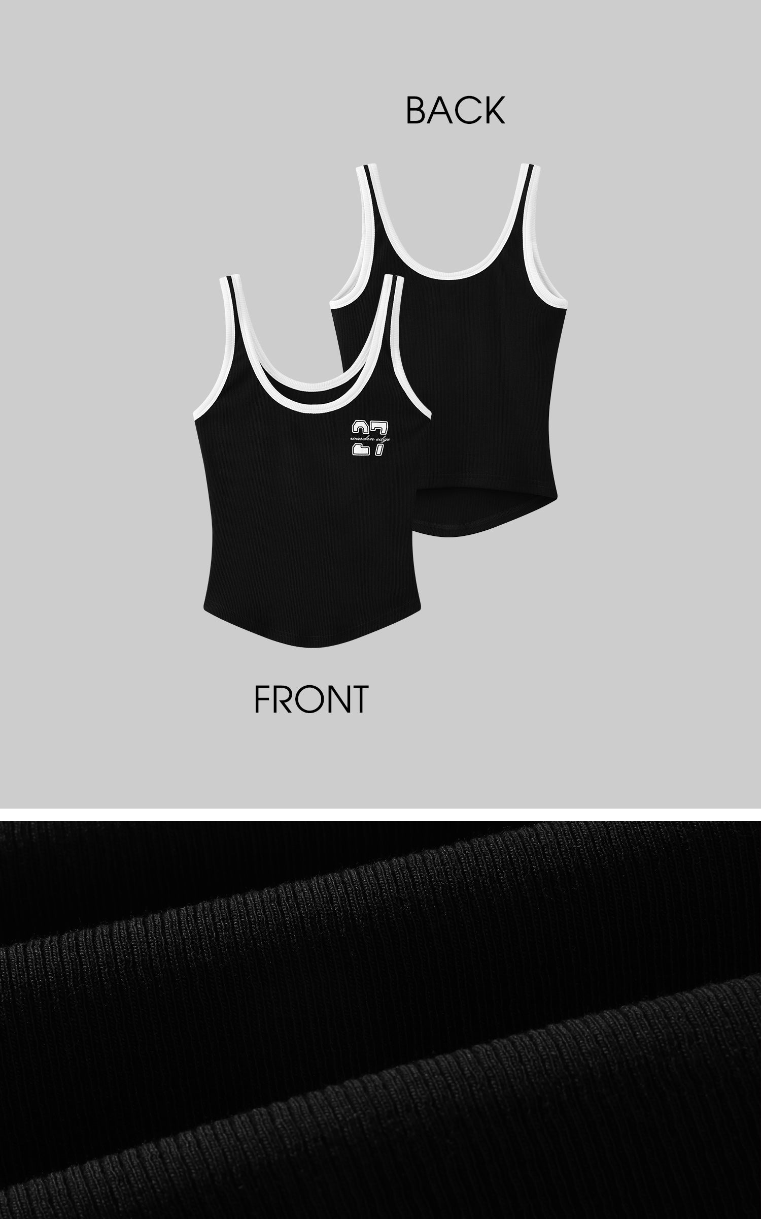 WARDEN EDGE Contrast Binding Tank with Arch Hem and College Lettering - PINKPARKS