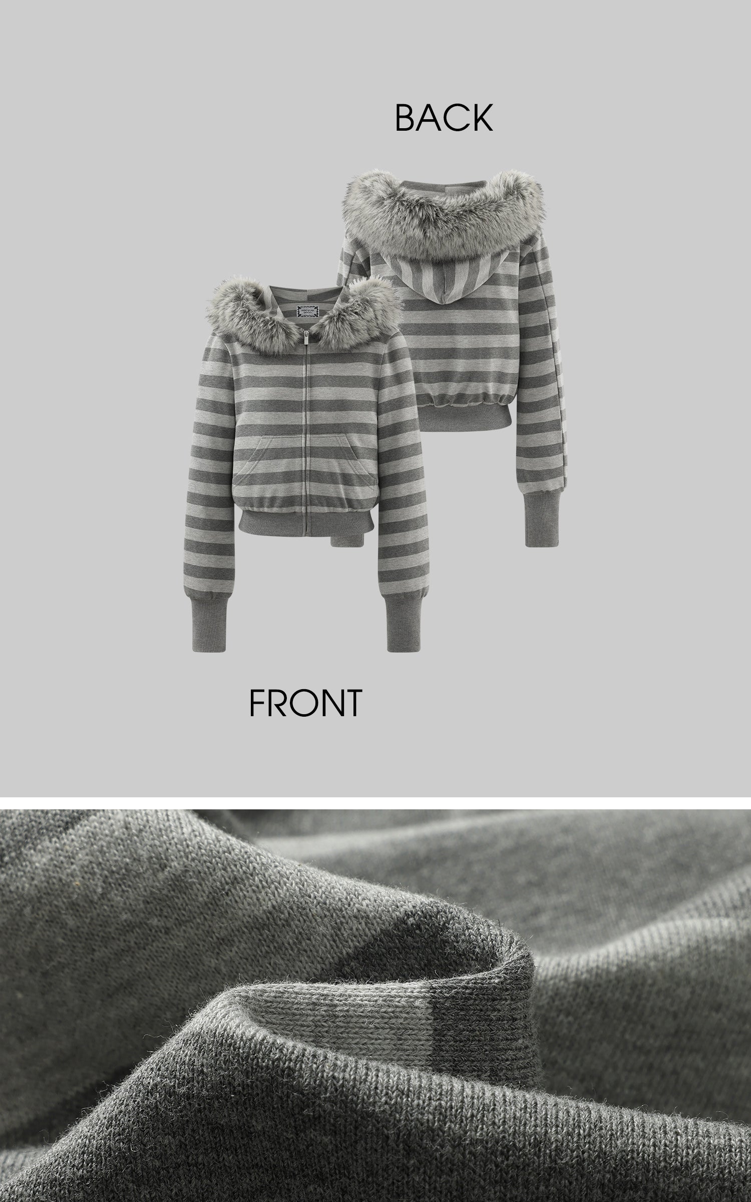 Rase le sol Striped Faux Raccoon Fur Hooded Cropped Sweatshirt