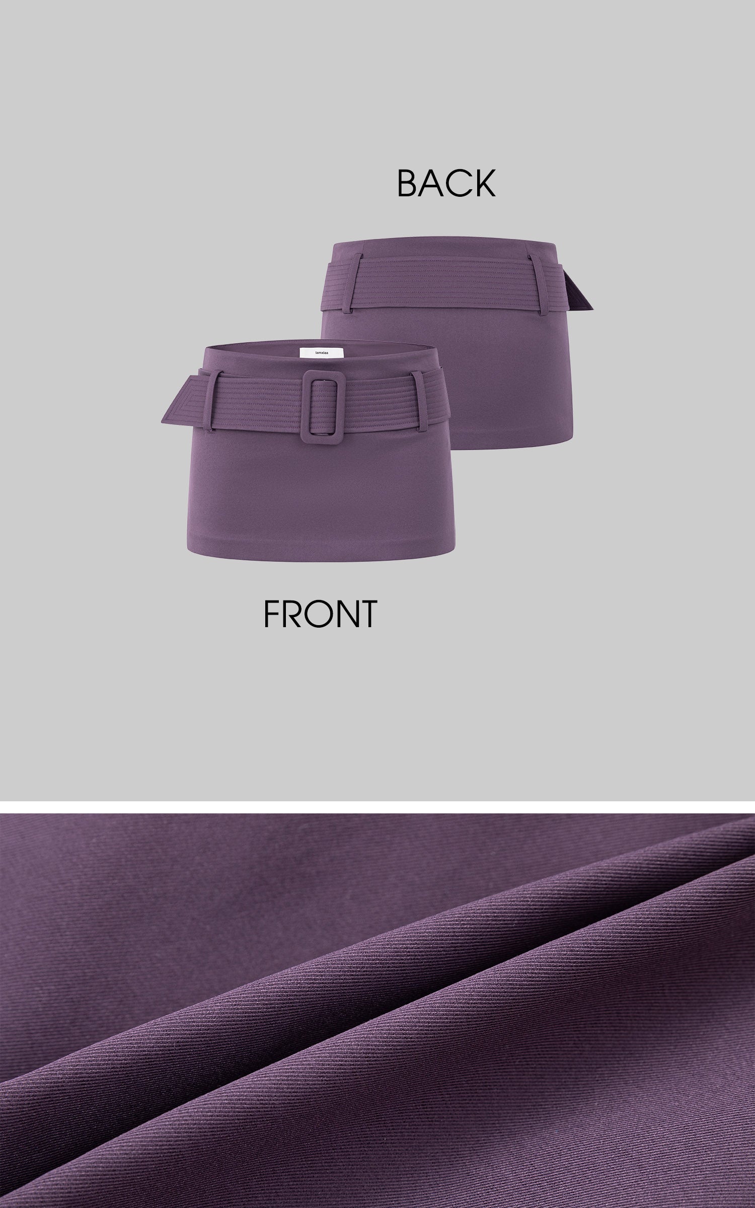 IAMXIAA Low-Rise Belted Micro Mini Skirt in Plum Purple