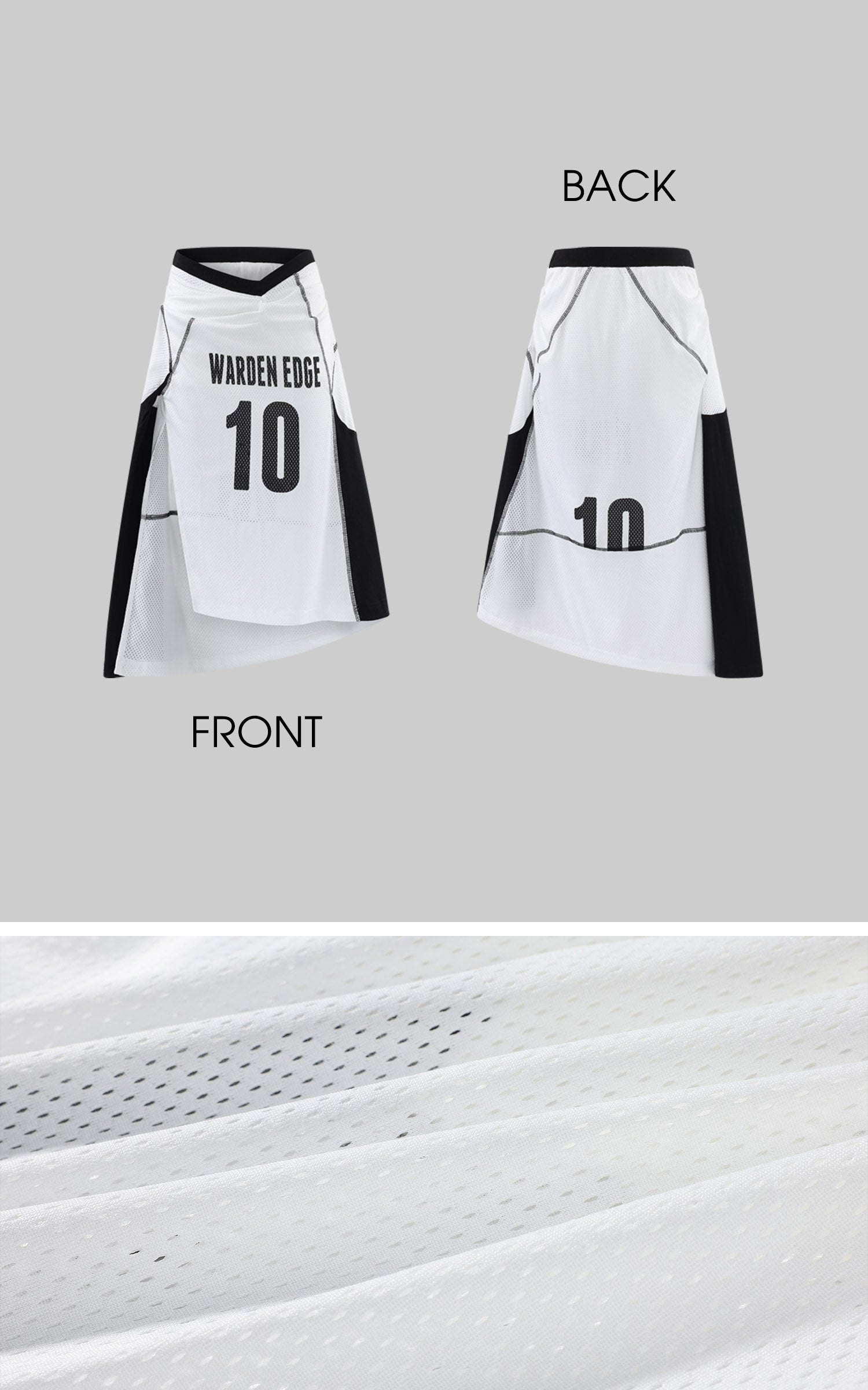 WARDEN EDGE Mesh Panel Asymmetric Basketball Midi Skirt with Number Graphic Detail