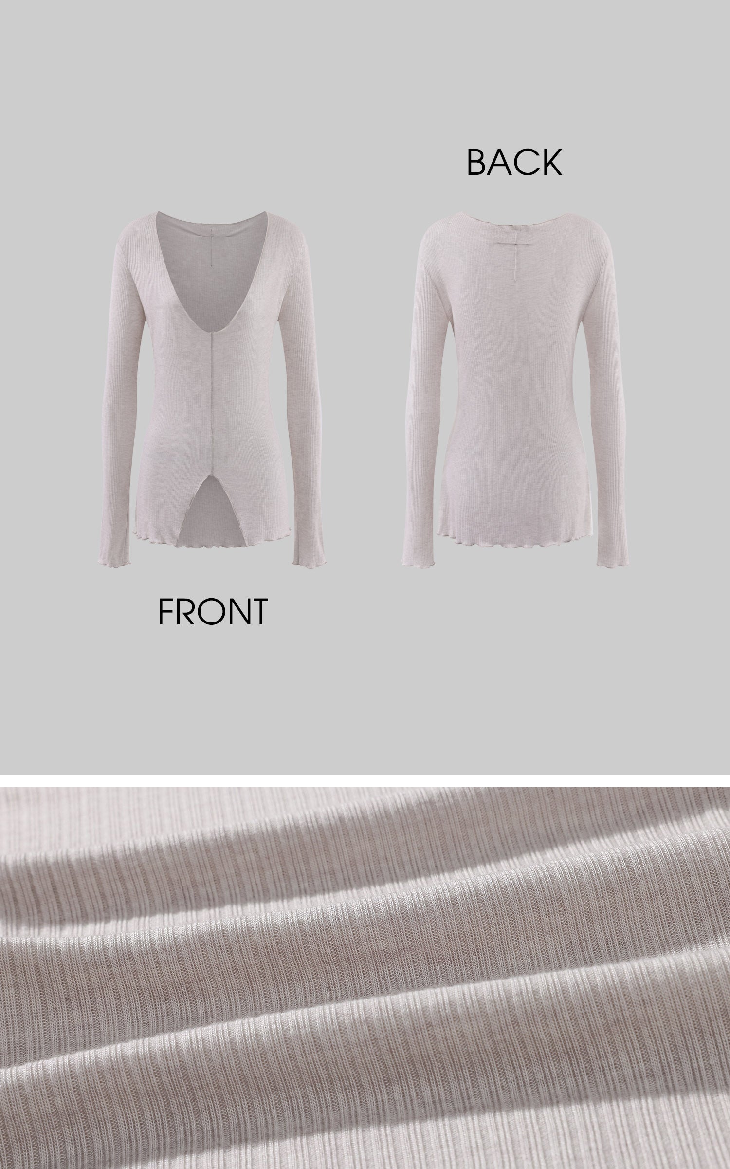 Rase le sol Sheer Ribbed Deep-V Long Sleeve Top