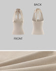 ROVENTE Khaki Halter Tie Ribbed Tank Top