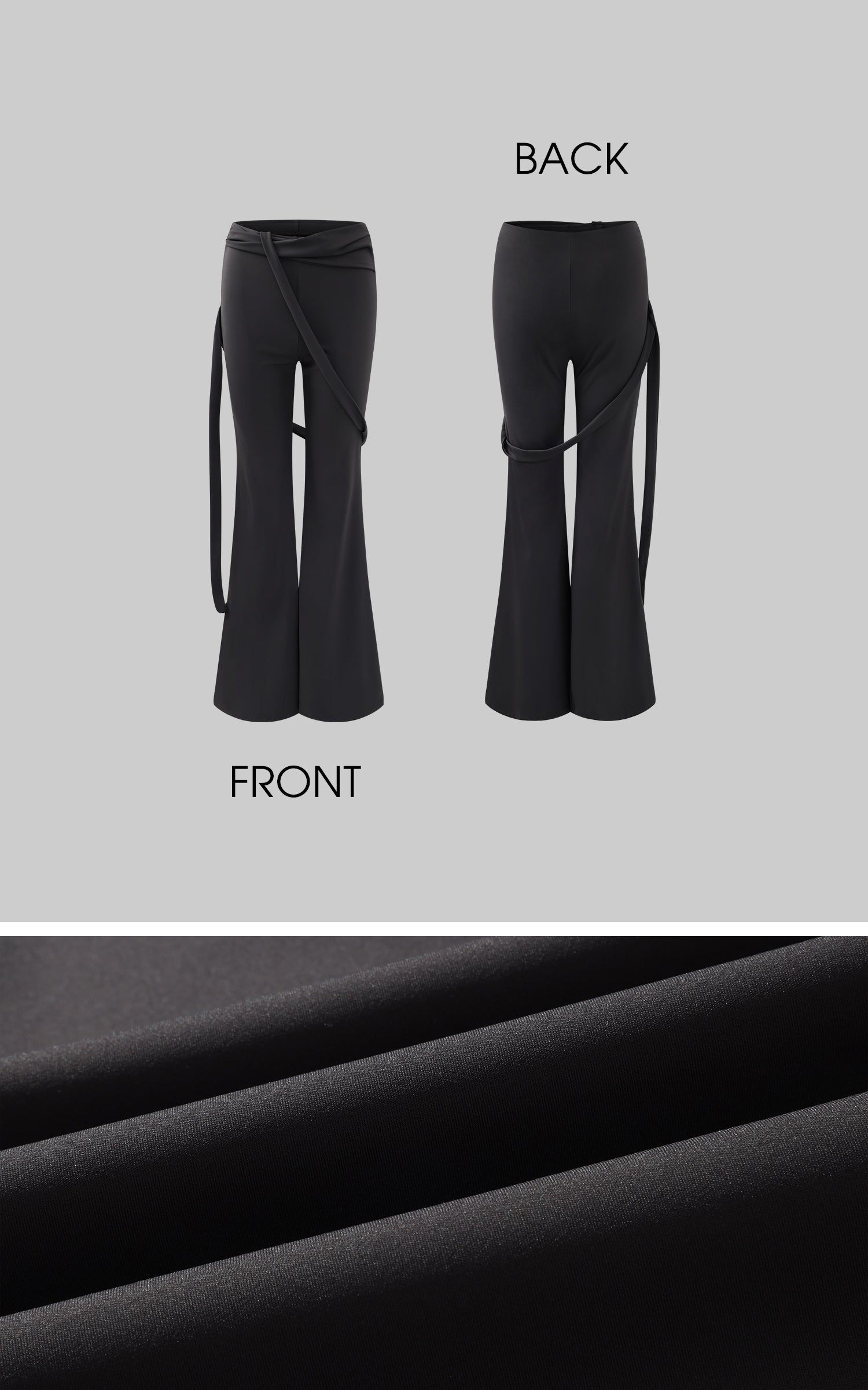 Rase le sol High-Waisted Stretch Flared Pants with Asymmetric Wrap Tie Detail - PINKPARKS