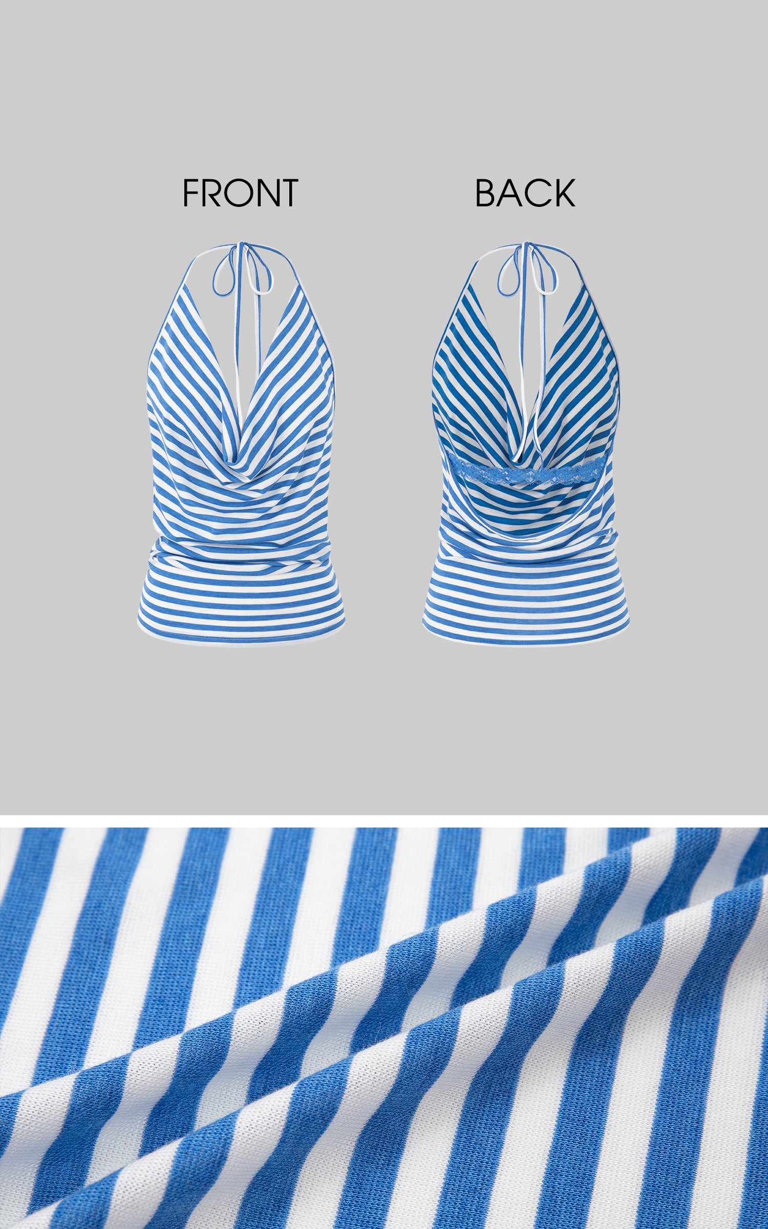 IAMXIAA Striped Open-Back Cowl Neck Halter Tie Top