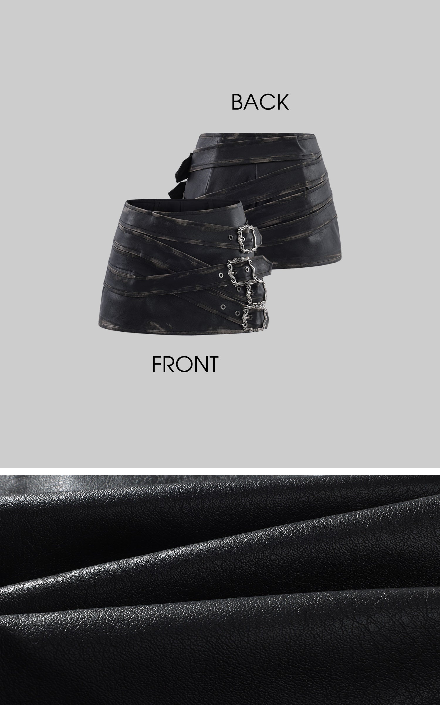 Rase le sol Distressed Faux Leather Buckle-Wrap Micro Skirt