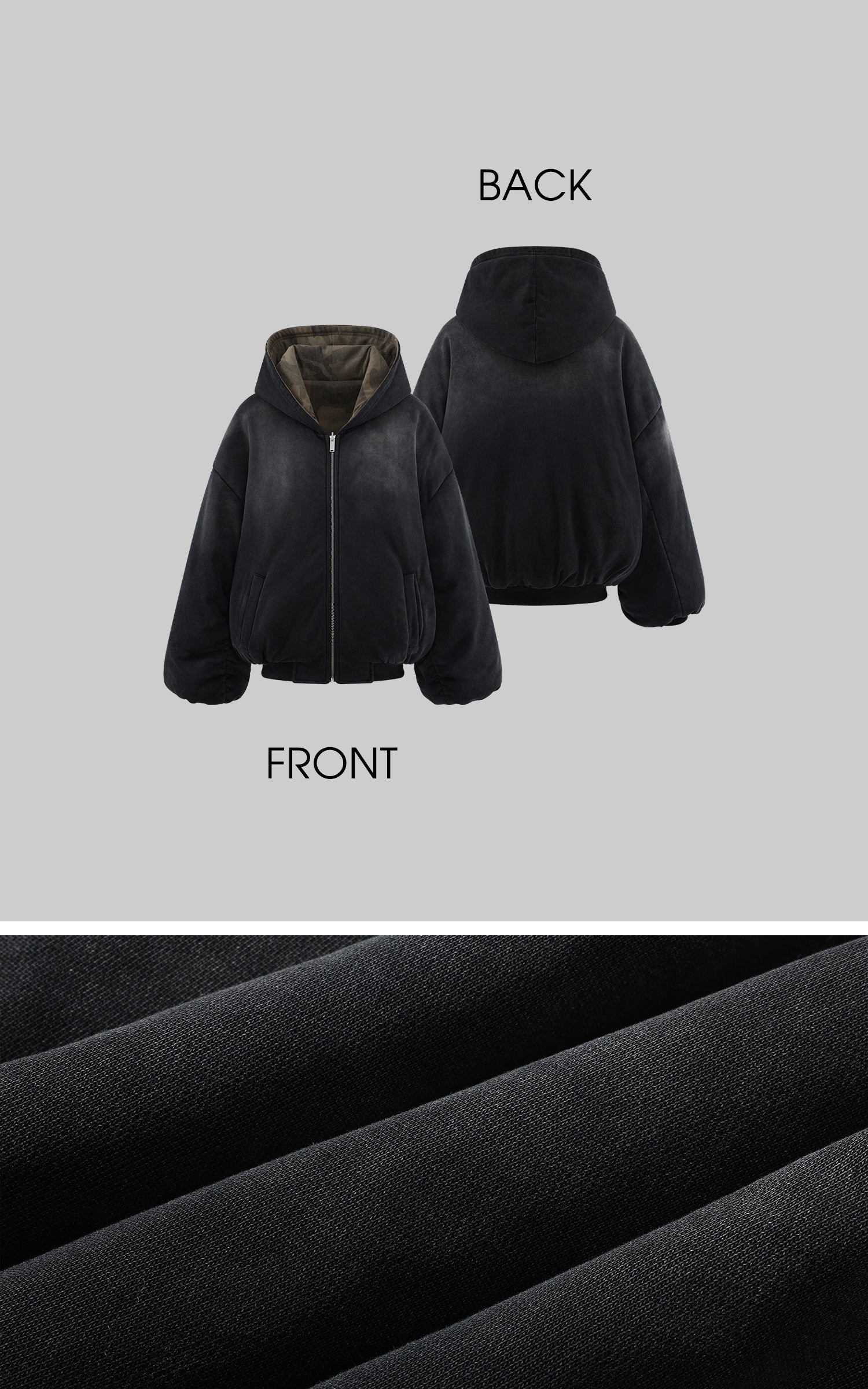 Rase le sol Reversible Hooded Puffer Jacket with Camo and Solid Color Sides