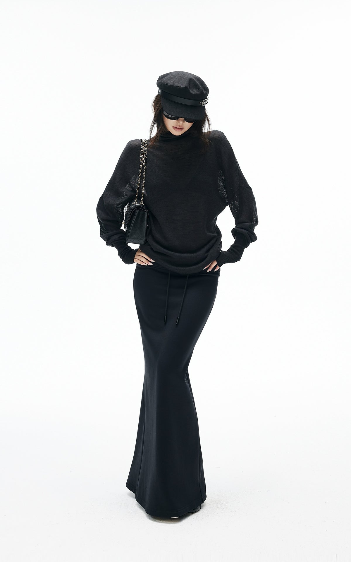 IAMXIAA Sheer Dolman Sleeve Turtleneck Knit Top
