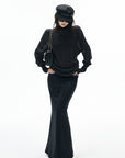 IAMXIAA Sheer Dolman Sleeve Turtleneck Knit Top
