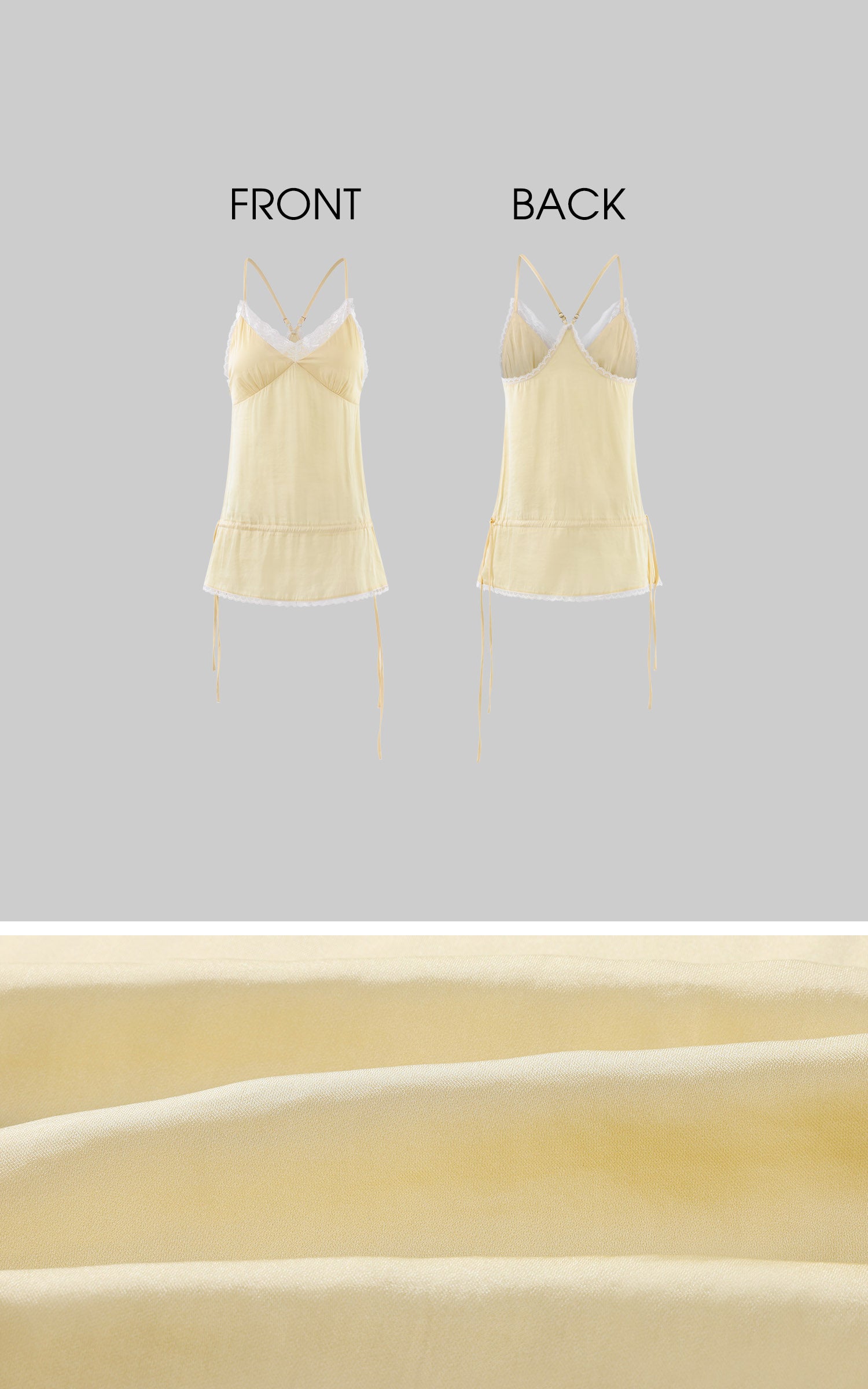 ROVENTE Lace Trim Ruched Satin Camisole Top