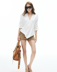 IAMXIAA V Neck Long Sleeve Tee Casual Loose Fit Top