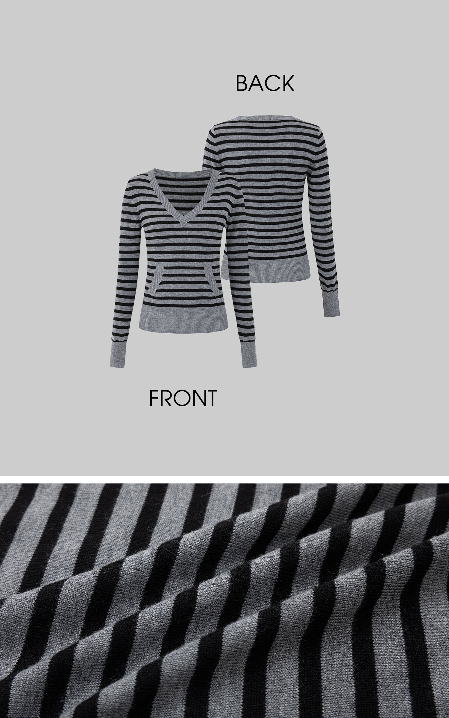 IAMXIAA 스트라이프 V넥 니트 스웨터 (앞주머니 포함)