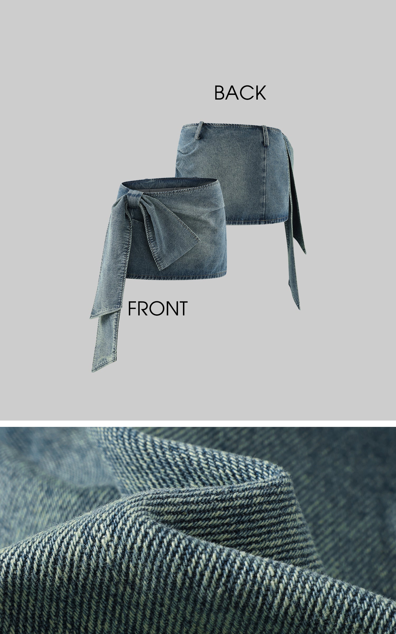 Rase le sol Asymmetric Tie-Front Denim Mini Skirt