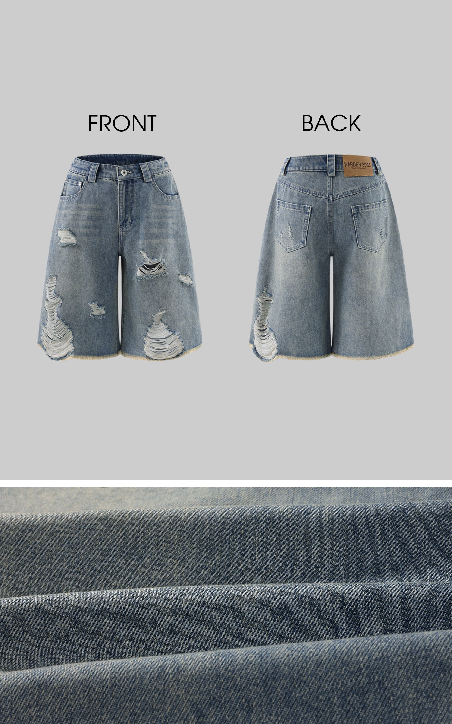 WARDEN EDGE Distressed Raw-Hem Oversized Denim Bermuda Pants