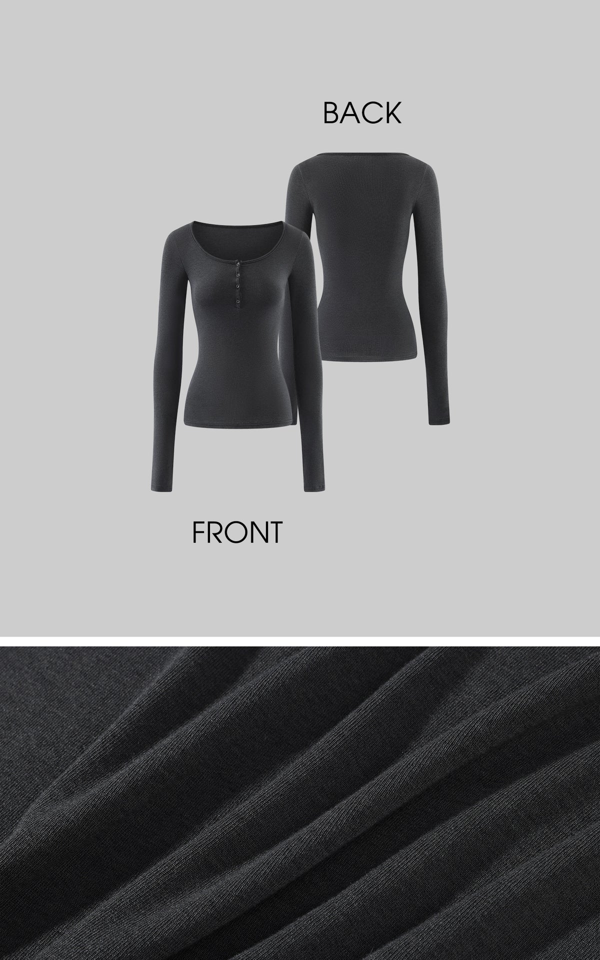 0122stepll Scoop Neck Button-Front Slim-Fit Long Sleeve T-Shirt