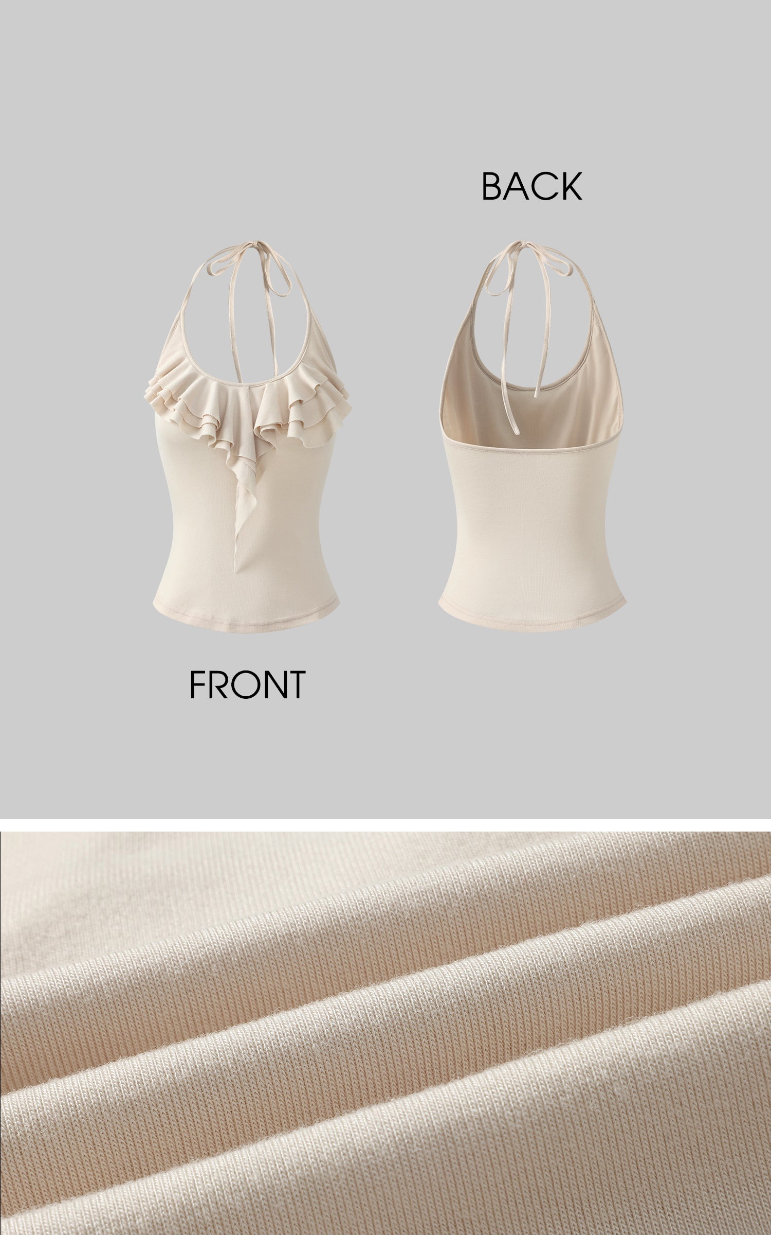 Rase le sol Ruffled Halter Sleeveless Knit Top in Soft Cream - PINKPARKS