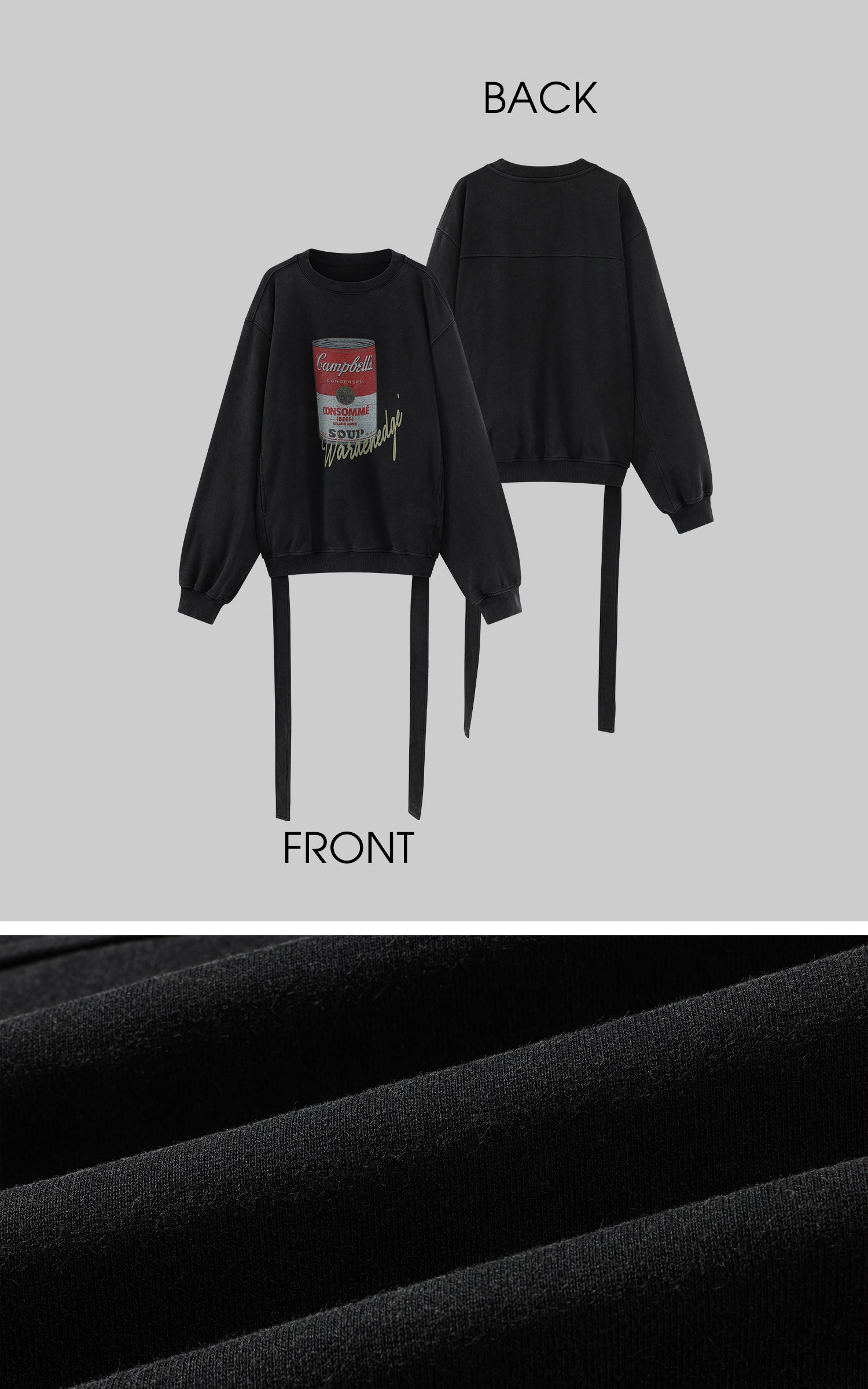WARDEN EDGE Oversized Graphic Sweatshirt with Vintage Campbell Print and Strap Hem Detail