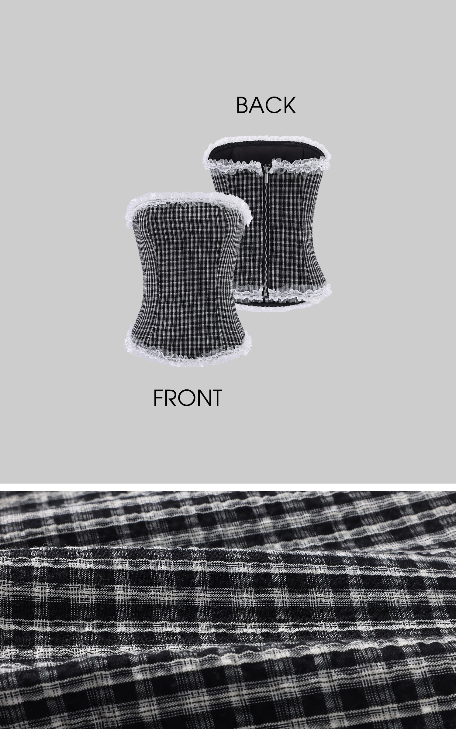 Rase le sol Black &amp; White Gingham Structured Strapless Corset Top