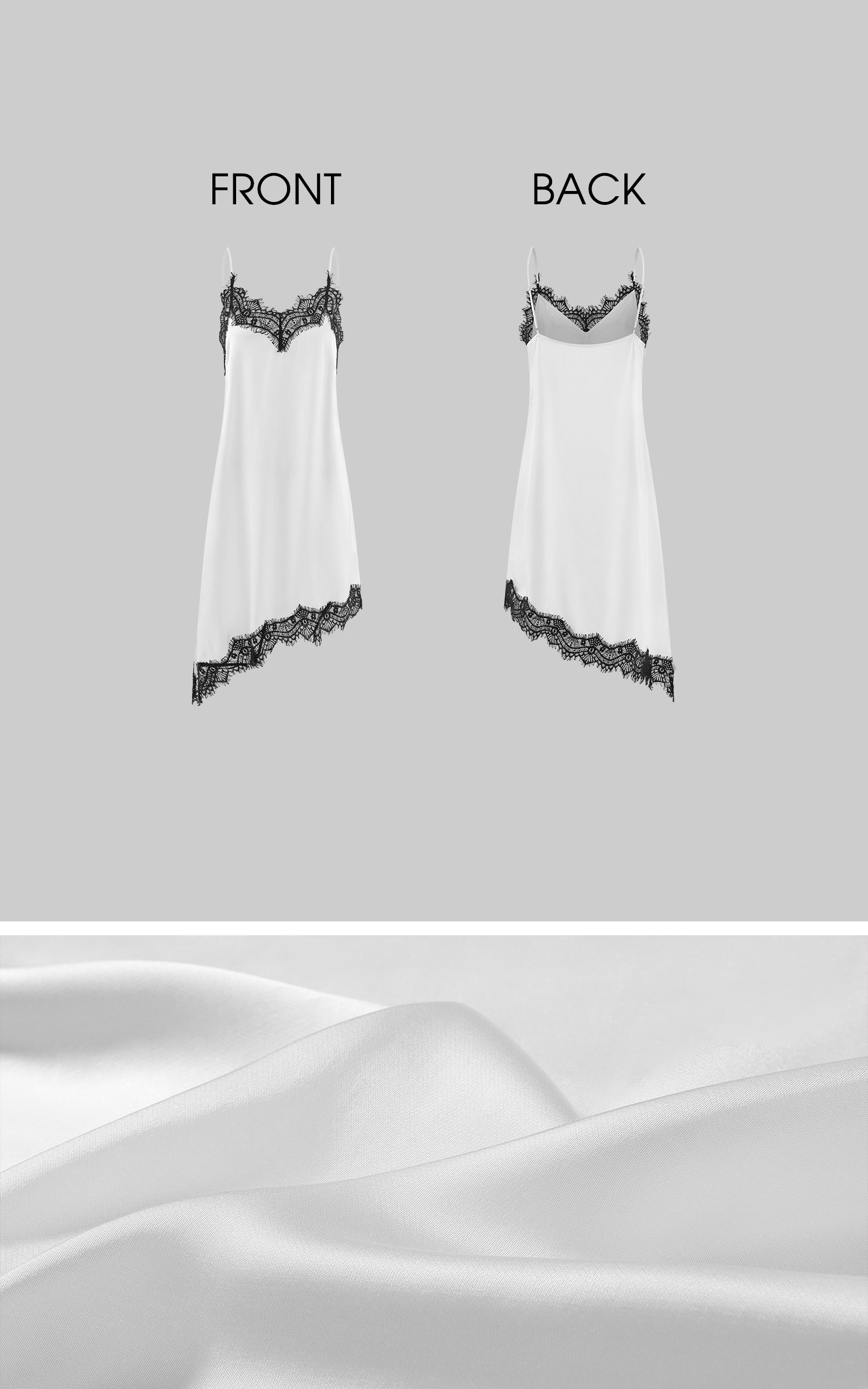 0122stepll Lace-Trim Asymmetric Satin Slip Dress